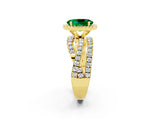 Yellow gold Oval Cut Emerald Halo Ring with Round Split Shank and Prong Setting_50