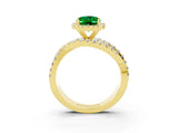 Yellow gold Oval Cut Emerald Halo Ring with Round Split Shank and Prong Setting_51