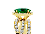 Yellow gold Oval Cut Emerald Halo Ring with Round Split Shank and Prong Setting_53