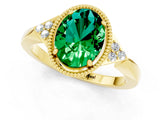 Yellow gold Oval Cut Emerald Halo Ring with Tapered Band and Four-Prong Setting_1