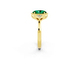 Yellow gold Oval Cut Emerald Halo Ring with Tapered Band and Four-Prong Setting_2