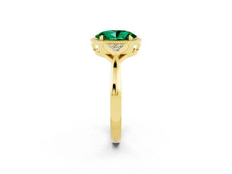 Yellow gold Oval Cut Emerald Halo Ring with Tapered Band and Four-Prong Setting_2