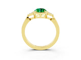 Yellow gold Oval Cut Emerald Halo Ring with Tapered Band and Four-Prong Setting_3