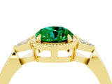 Yellow gold Oval Cut Emerald Halo Ring with Tapered Band and Four-Prong Setting_4