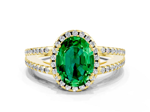 Yellow gold Oval Cut Emerald Halo Split Shank Engagement Ring_12