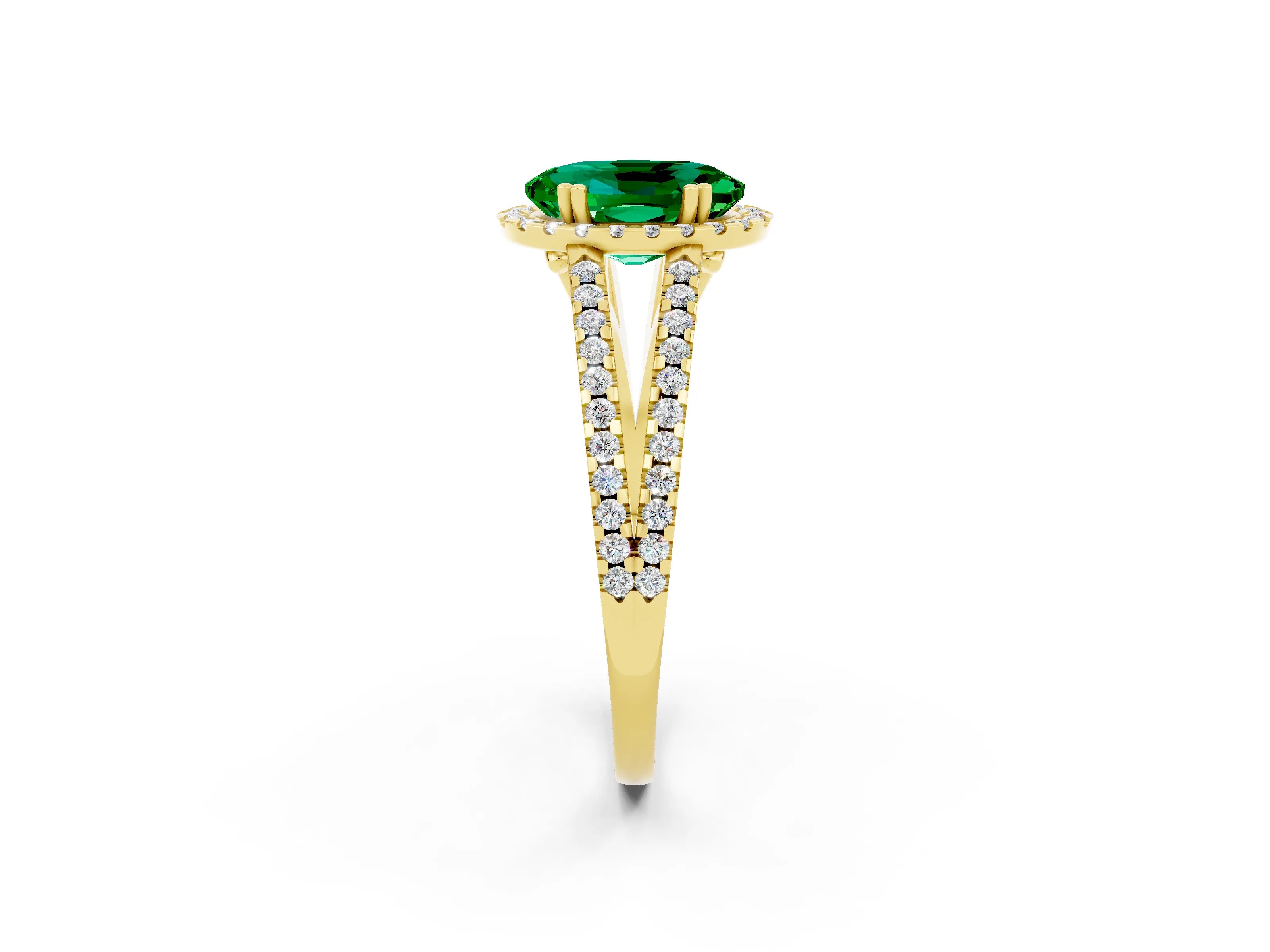 Yellow gold Oval Cut Emerald Halo Split Shank Engagement Ring_14
