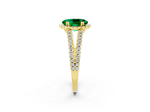 Yellow gold Oval Cut Emerald Halo Split Shank Engagement Ring_14
