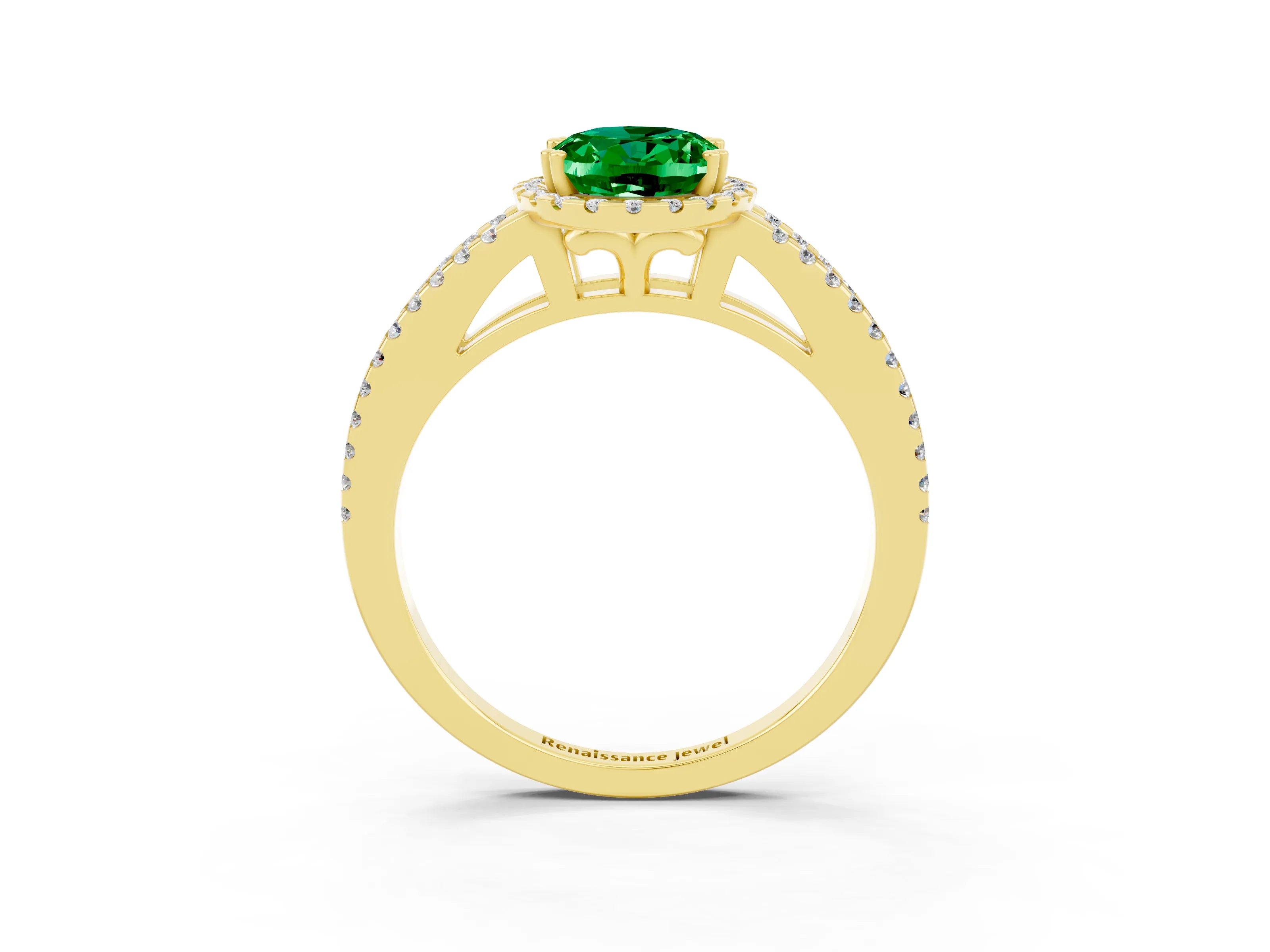 Yellow gold Oval Cut Emerald Halo Split Shank Engagement Ring_15