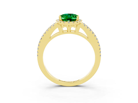 Yellow gold Oval Cut Emerald Halo Split Shank Engagement Ring_15