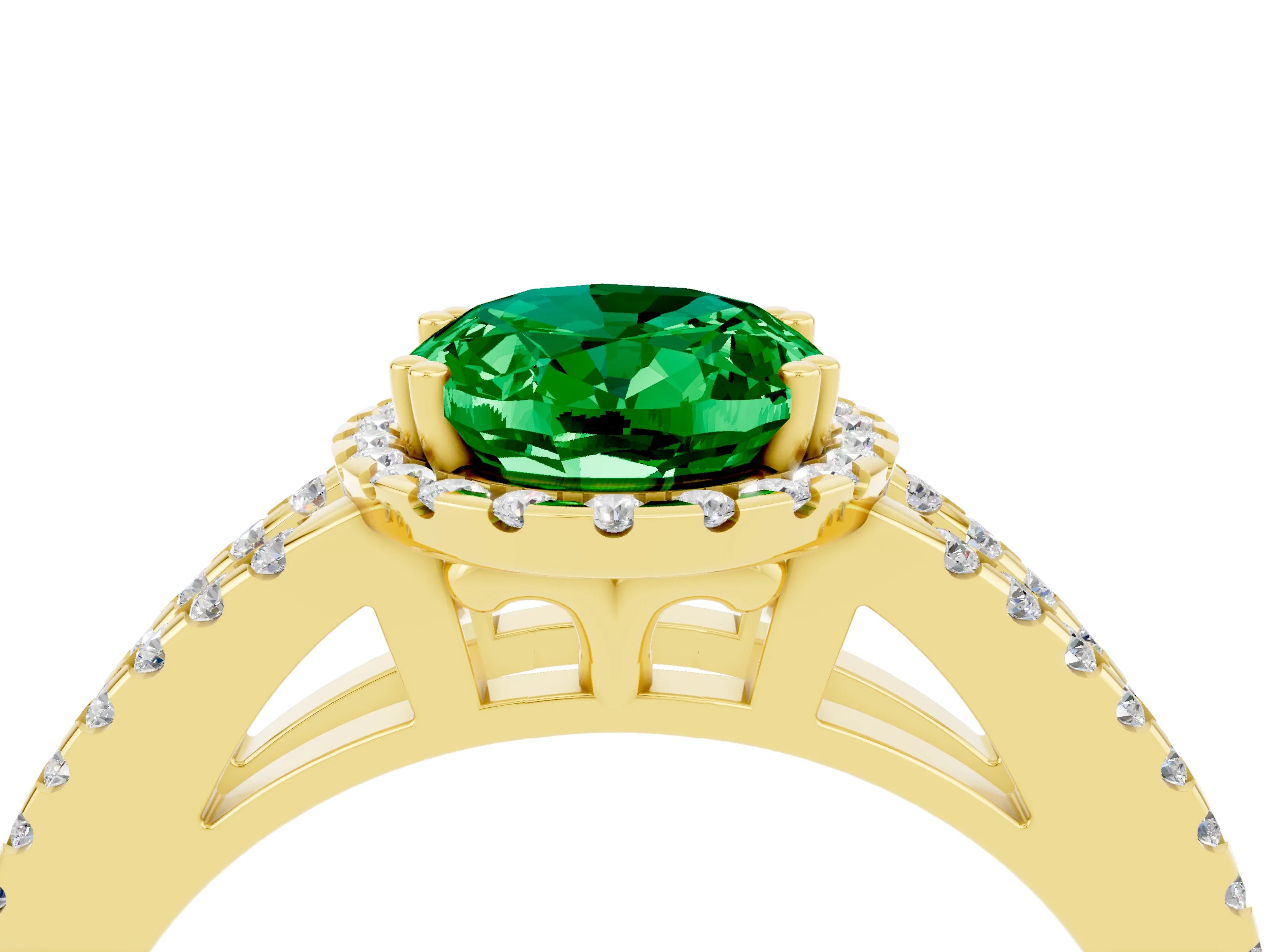Yellow gold Oval Cut Emerald Halo Split Shank Engagement Ring_16