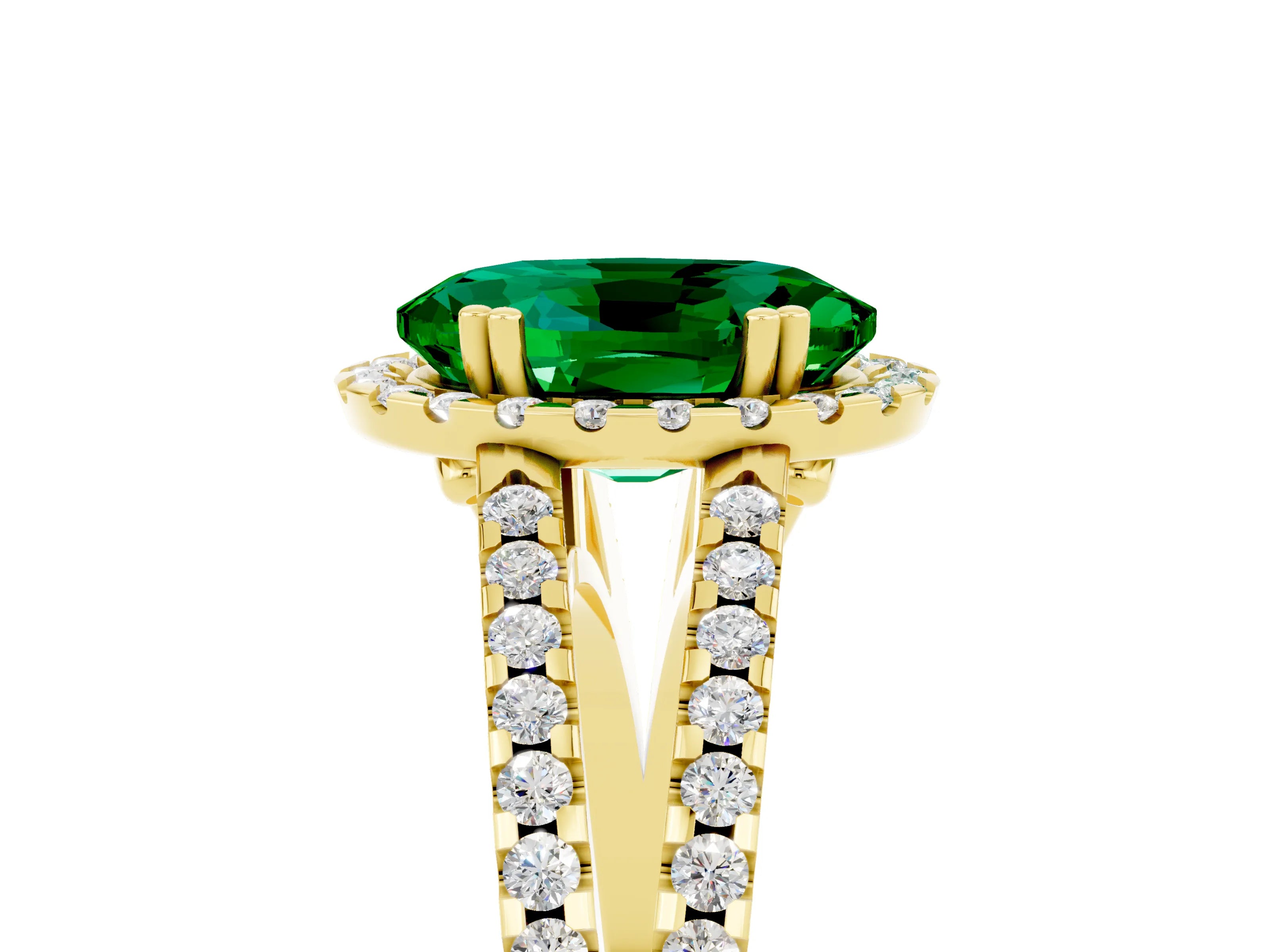 Yellow gold Oval Cut Emerald Halo Split Shank Engagement Ring_17