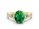 Yellow gold Oval Cut Emerald Halo Twist Band Solitaire Prong Setting Ring