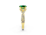 Yellow gold Oval Cut Emerald Halo Twist Band Solitaire Prong Setting Ring_2