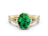 Yellow gold Oval Cut Emerald  Halo Twist Band Solitaire Prong Setting Ring_24