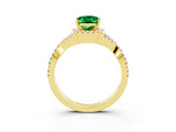 Yellow gold Oval Cut Emerald  Halo Twist Band Solitaire Prong Setting Ring_27