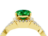Yellow gold Oval Cut Emerald  Halo Twist Band Solitaire Prong Setting Ring_28