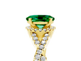 Yellow gold Oval Cut Emerald  Halo Twist Band Solitaire Prong Setting Ring_29