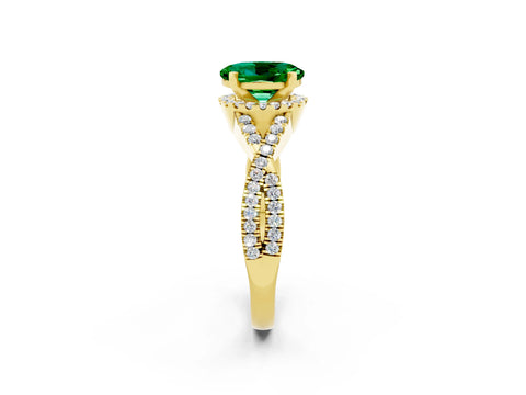 Yellow gold Oval Cut Emerald Halo Twist Band Solitaire Prong Setting Ring_2