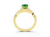 Yellow gold Oval Cut Emerald Halo Twist Band Solitaire Prong Setting Ring_3