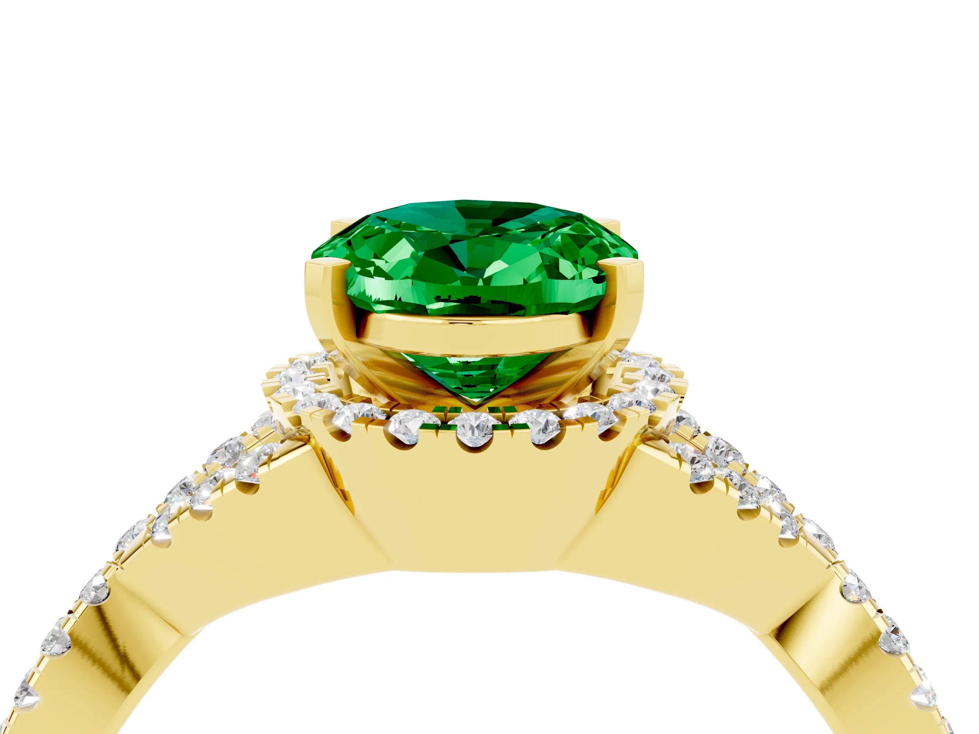 Yellow gold Oval Cut Emerald Halo Twist Band Solitaire Prong Setting Ring_4