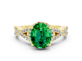 Yellow gold Oval Cut Emerald  Halo Twist Band Solitaire Prong Setting Ring_42