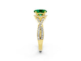 Yellow gold Oval Cut Emerald  Halo Twist Band Solitaire Prong Setting Ring_44