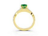 Yellow gold Oval Cut Emerald  Halo Twist Band Solitaire Prong Setting Ring_45