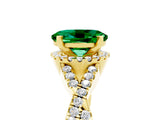Yellow gold Oval Cut Emerald  Halo Twist Band Solitaire Prong Setting Ring_47