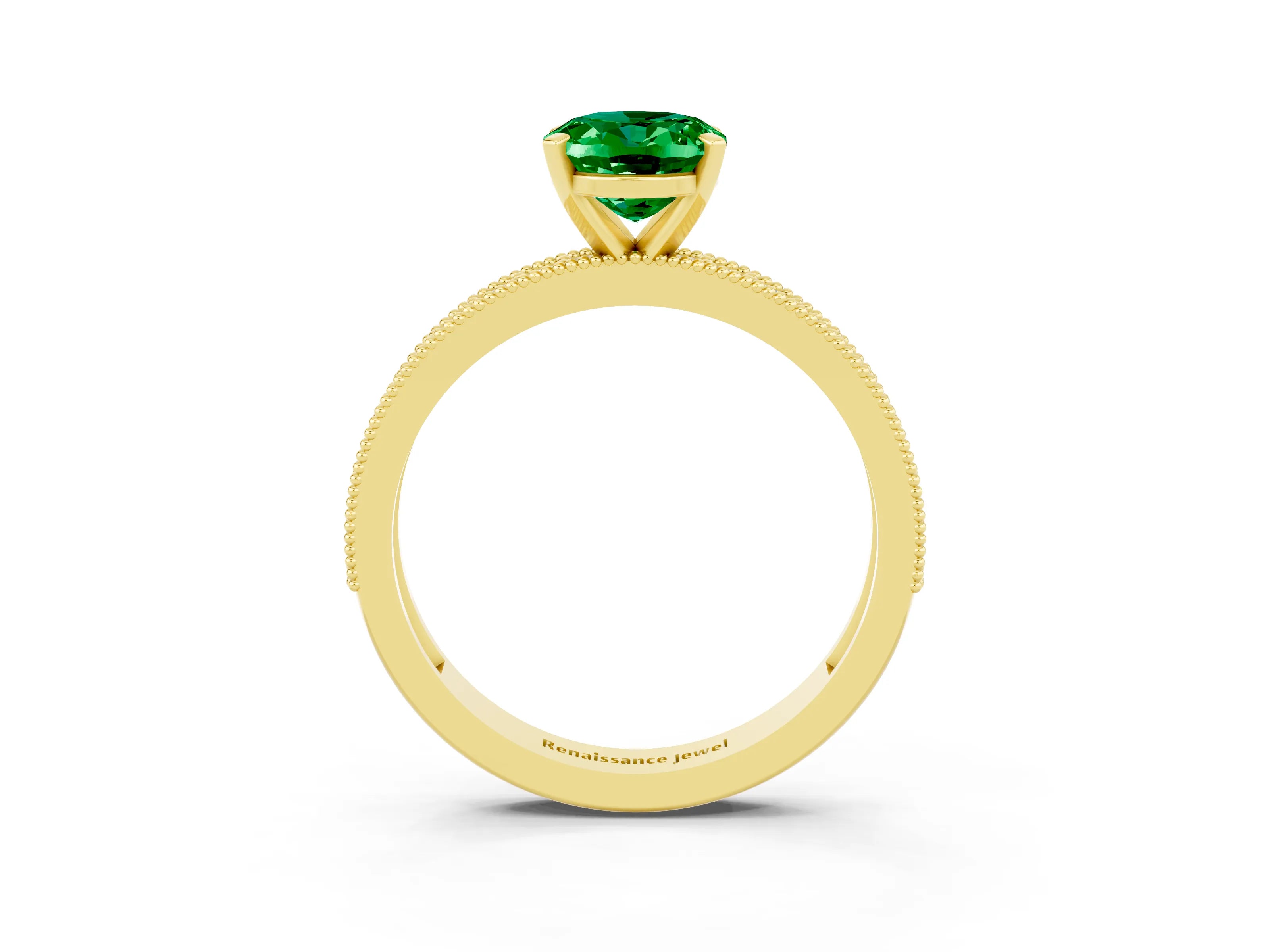 Yellow gold Oval Cut Emerald Milgrain Pavé Engagement Ring with Four-Prong Setting_15