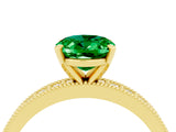 Yellow gold Oval Cut Emerald Milgrain Pavé Engagement Ring with Four-Prong Setting_16