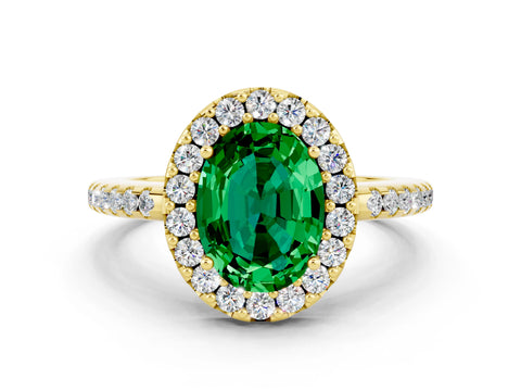 Yellow gold Oval Cut Emerald Pavé Halo Ring with Four-Prong Setting_12