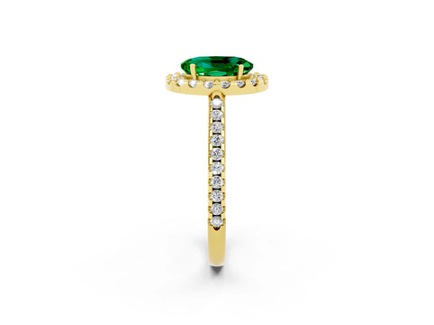 Yellow gold Oval Cut Emerald Pavé Halo Ring with Four-Prong Setting_14