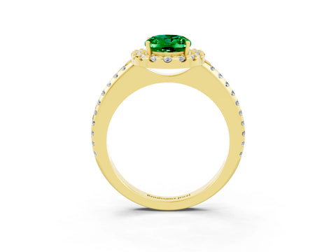 Yellow gold Oval Cut Emerald Pavé Halo Ring with Four-Prong Setting_15