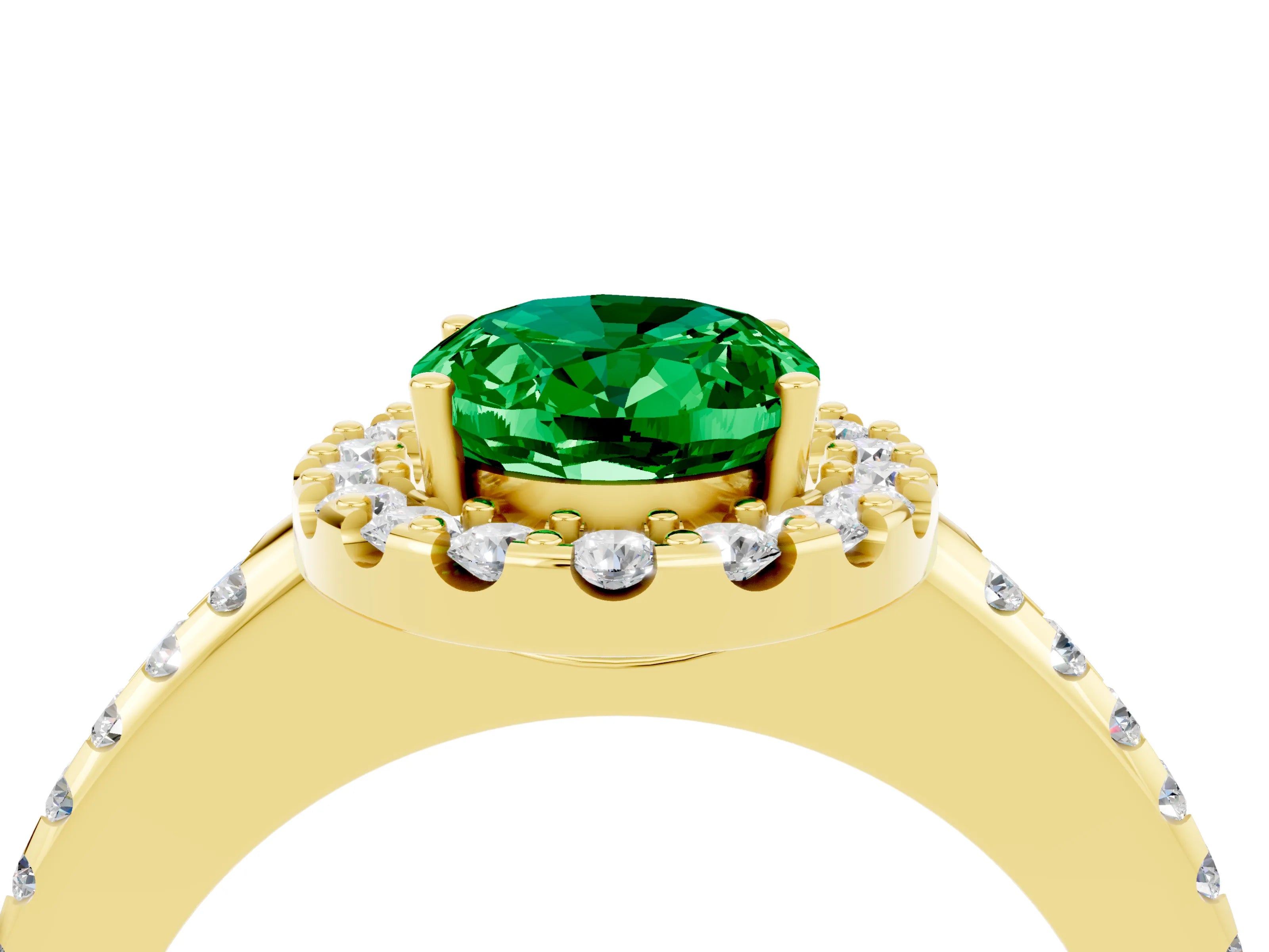 Yellow gold Oval Cut Emerald Pavé Halo Ring with Four-Prong Setting_16