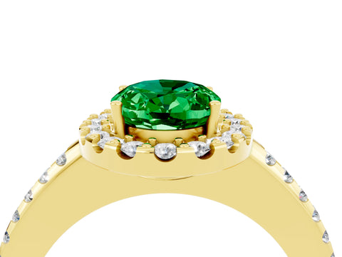 Yellow gold Oval Cut Emerald Pavé Halo Ring with Four-Prong Setting_16