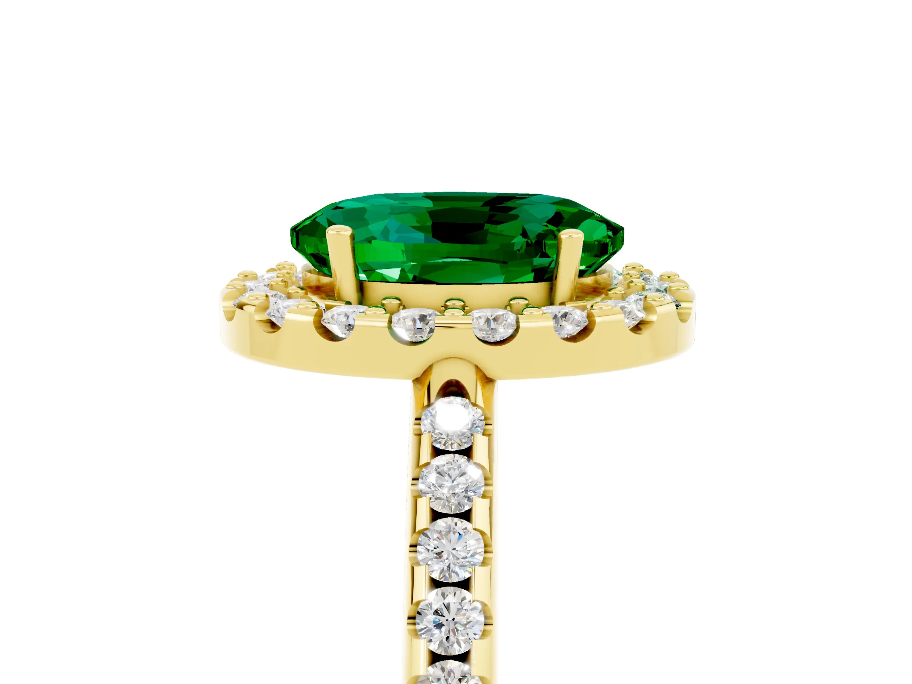 Yellow gold Oval Cut Emerald Pavé Halo Ring with Four-Prong Setting_17