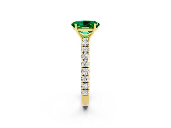 Yellow gold Oval Cut Emerald Pavé Solitaire Engagement Ring with Four-Prong Setting