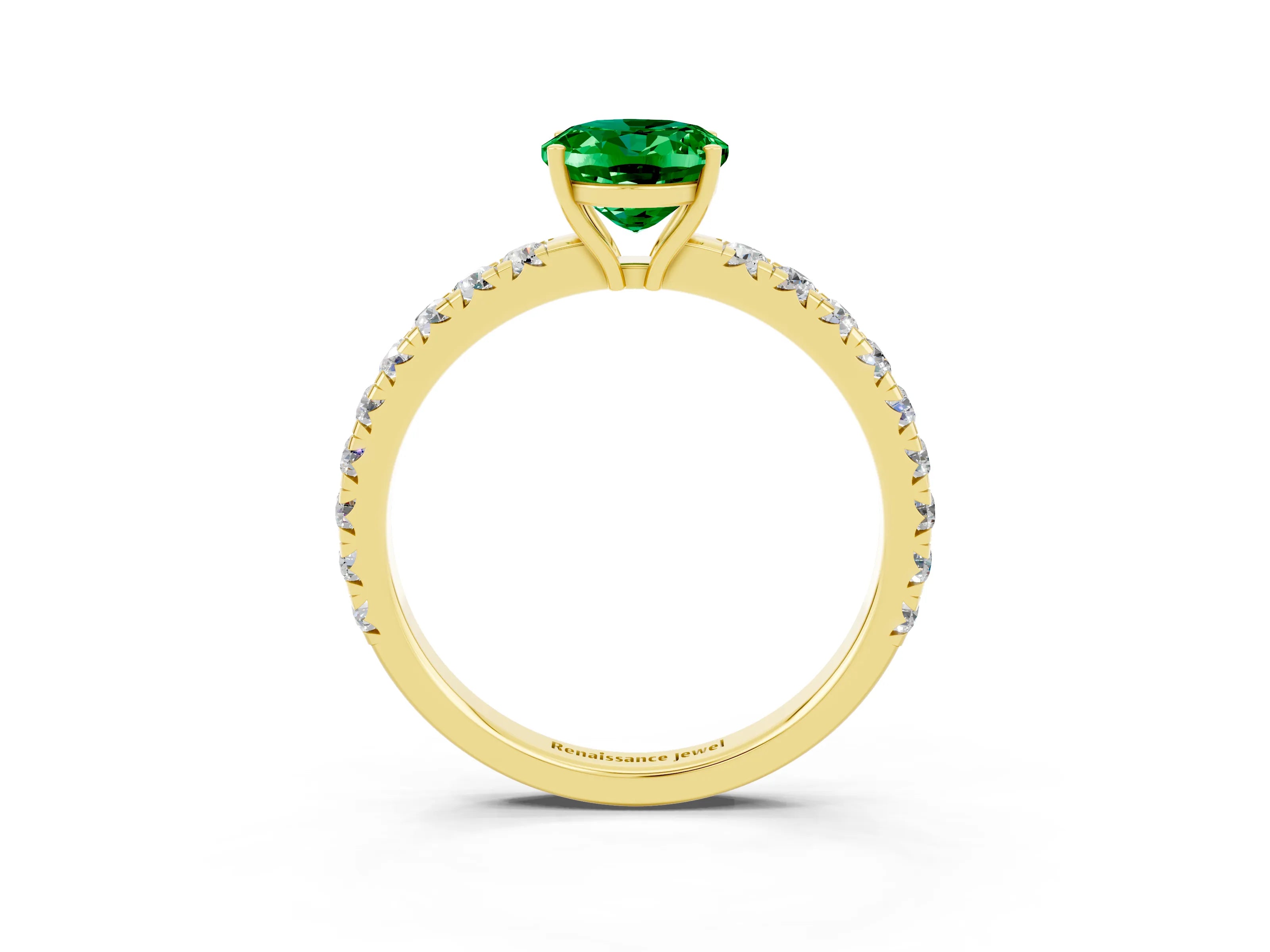 Yellow gold Oval Cut Emerald Pavé Solitaire Engagement Ring with Four-Prong Setting_15