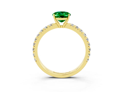 Yellow gold Oval Cut Emerald Pavé Solitaire Engagement Ring with Four-Prong Setting_15