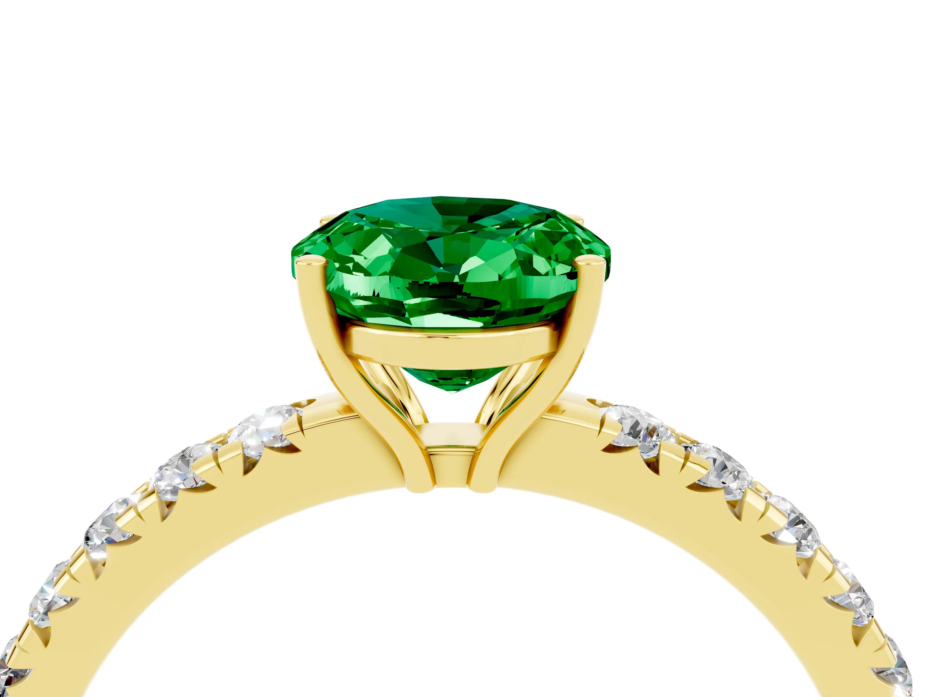Yellow gold Oval Cut Emerald Pavé Solitaire Engagement Ring with Four-Prong Setting_16