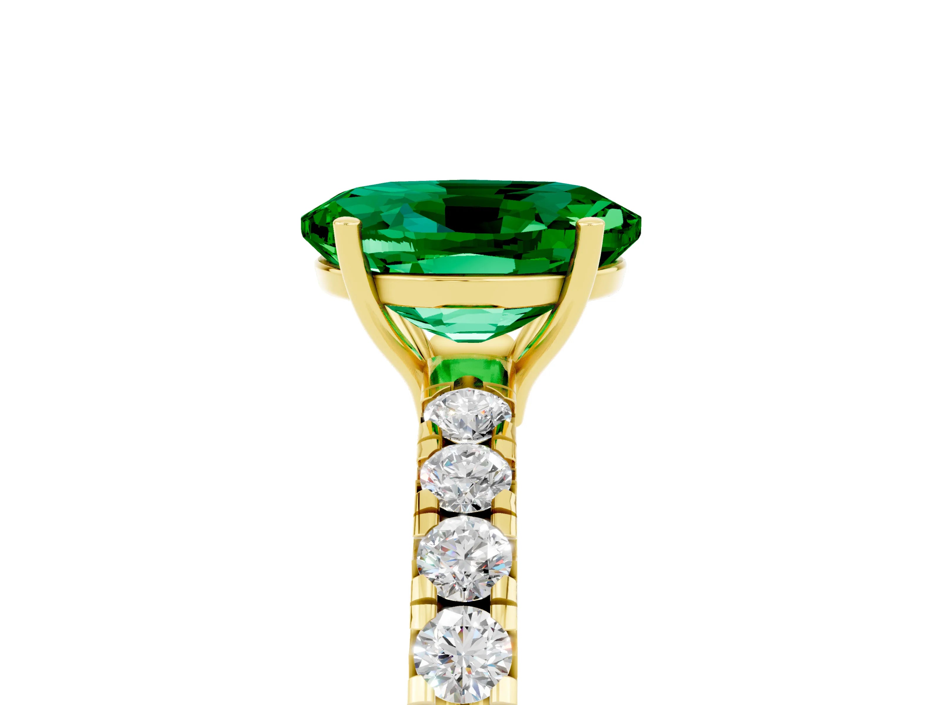 Yellow gold Oval Cut Emerald Pavé Solitaire Engagement Ring with Four-Prong Setting_17