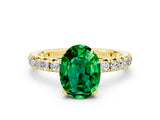Yellow gold Oval Cut Emerald Pavé Solitaire Ring with Round Band and Prong Setting_24