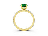 Yellow gold Oval Cut Emerald Pavé Solitaire Ring with Round Band and Prong Setting_27