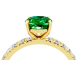 Yellow gold Oval Cut Emerald Pavé Solitaire Ring with Round Band and Prong Setting_28