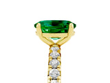 Yellow gold Oval Cut Emerald Pavé Solitaire Ring with Round Band and Prong Setting_29