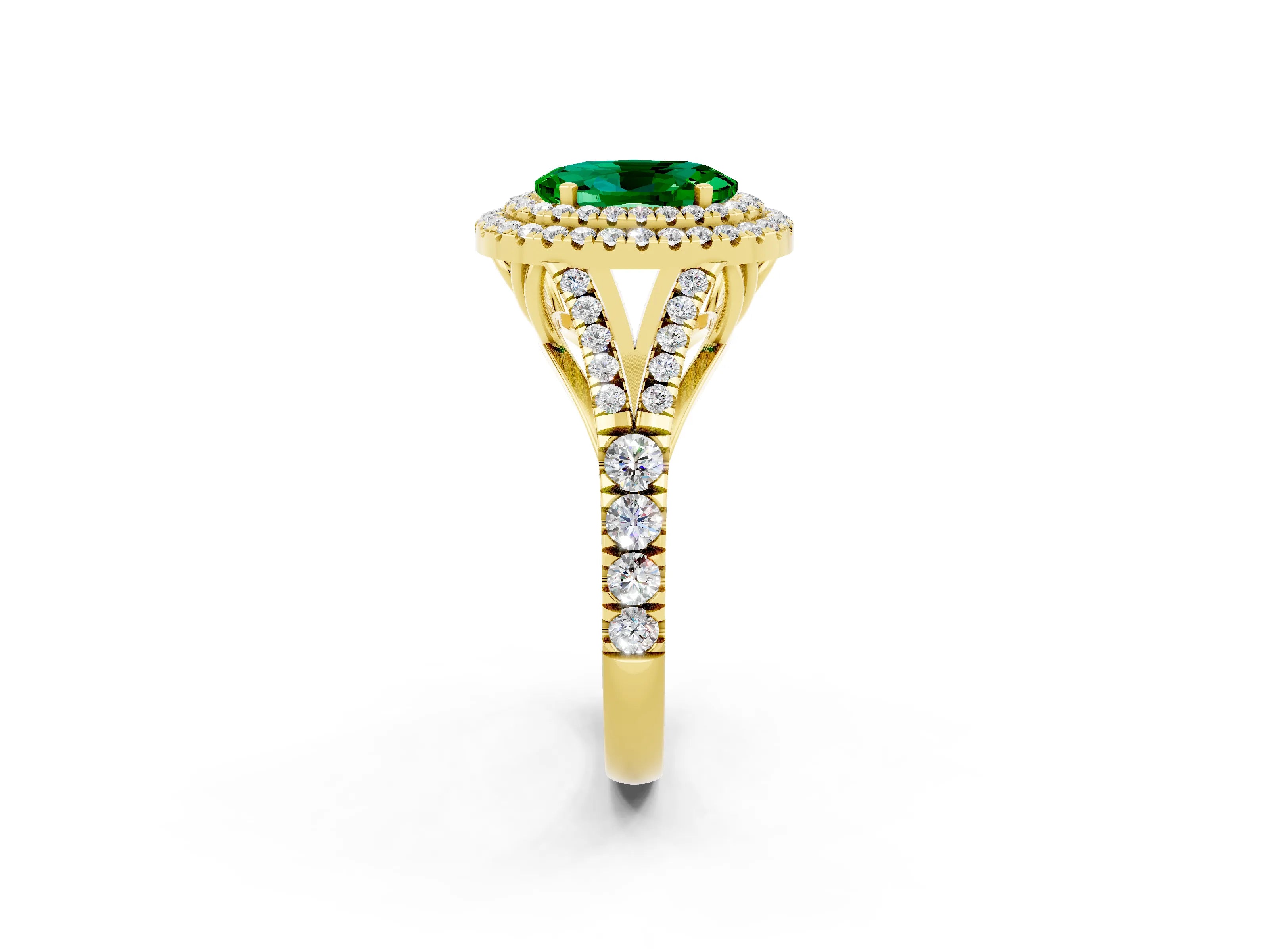 Yellow gold Oval Cut Emerald Pavé Split Shank Double Halo Engagement Ring_2