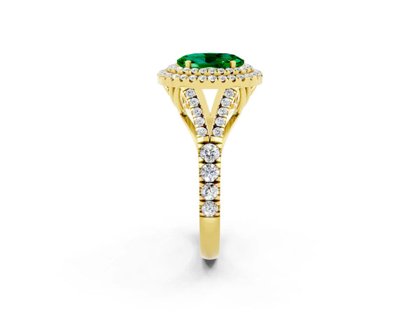 Yellow gold Oval Cut Emerald Pavé Split Shank Double Halo Engagement Ring