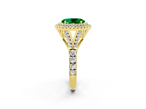 Yellow gold Oval Cut Emerald Pavé Split Shank Double Halo Engagement Ring_2