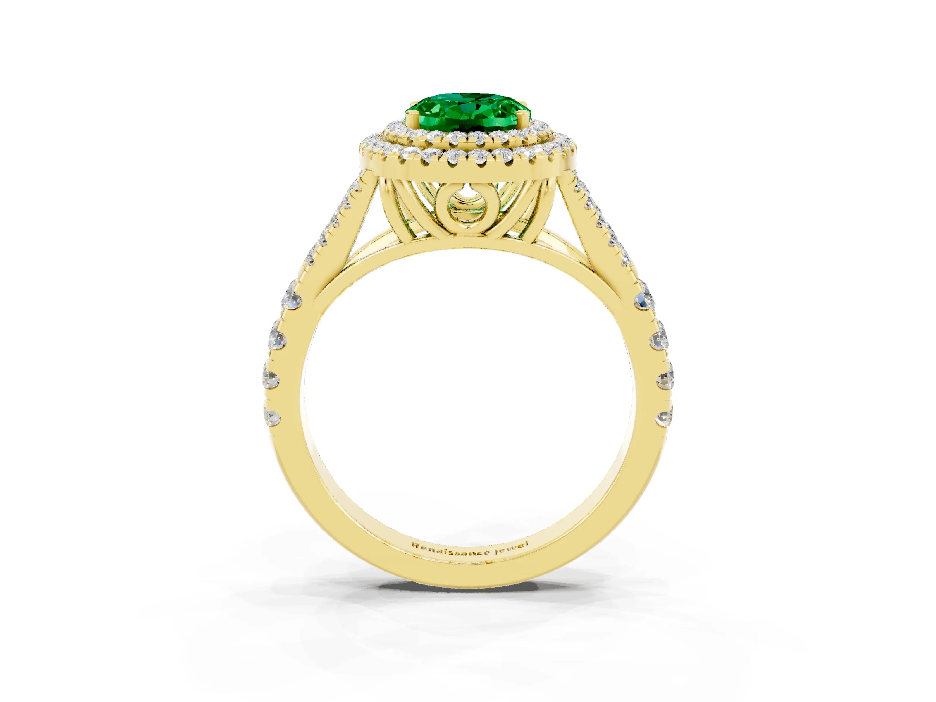 Yellow gold Oval Cut Emerald Pavé Split Shank Double Halo Engagement Ring_3