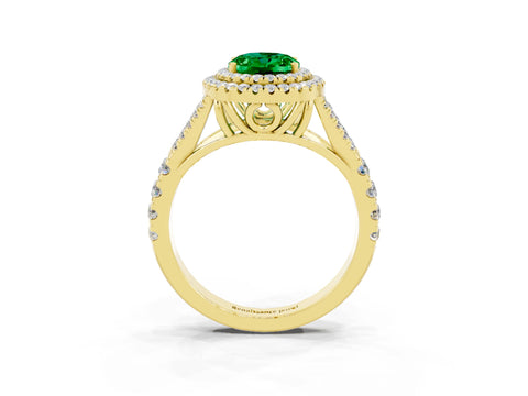 Yellow gold Oval Cut Emerald Pavé Split Shank Double Halo Engagement Ring_3